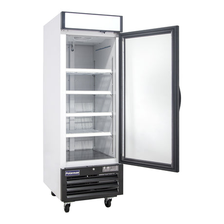 Polarman PLM-HGD23R 26 3/4" Black Refrigerated Single Swing Glass Door Merchandiser with LED Lighting, 23 cu.ft