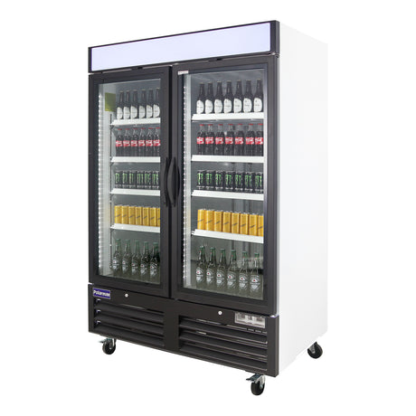 Polarman PLM-HGD48R 53 15/16" Black Refrigerated Double Swing Glass Door Merchandiser with LED Lighting, 48 cu.ft