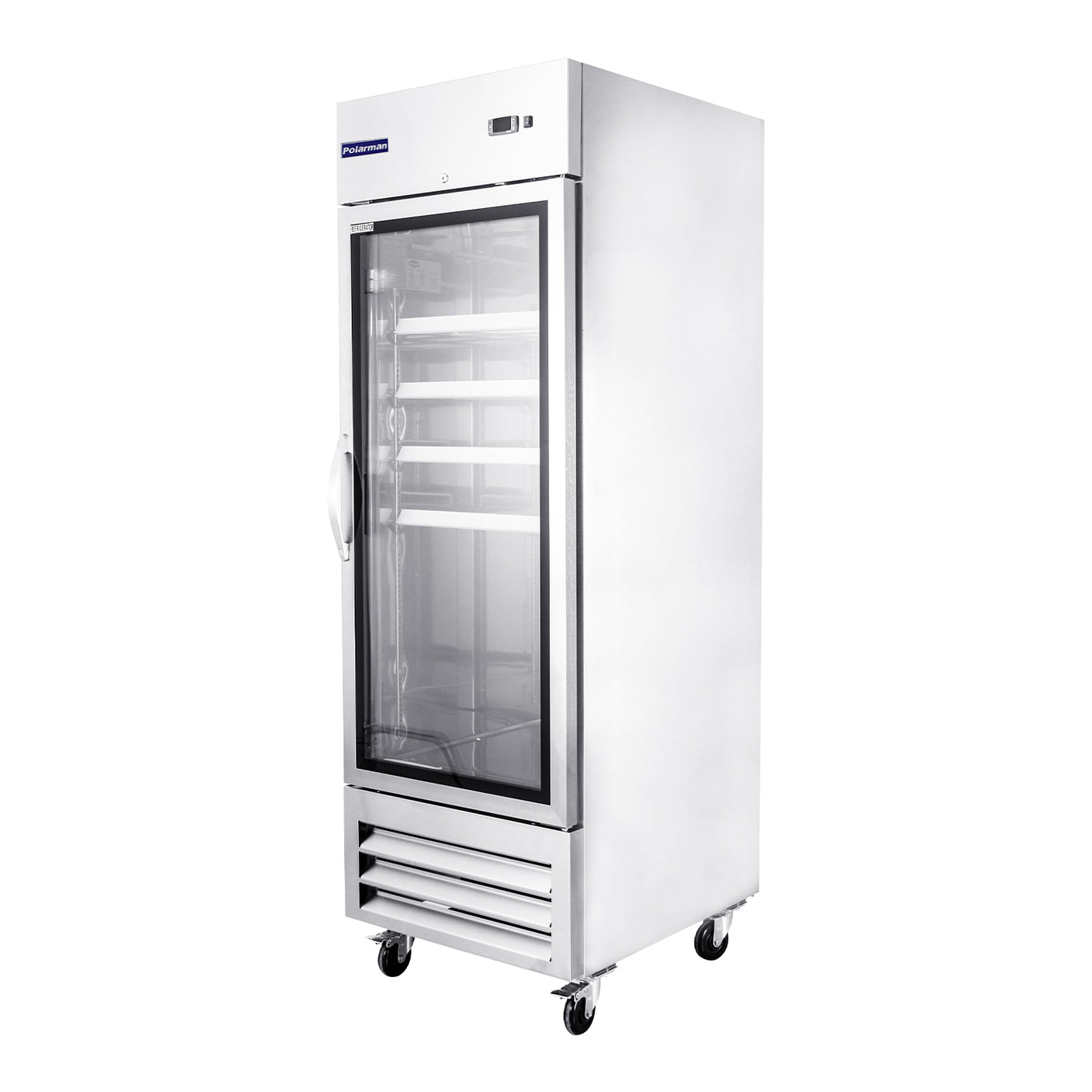 Polarman PLM-27RGS 26 3/4" Reach-In Refrigerator with Single Glass Door with LED Lighting, Bottom Mount, Stainless Steel, 23 cu. ft.