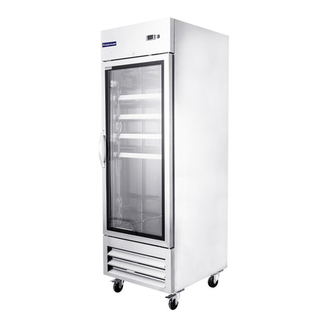 Polarman PLM-27RGS 26 3/4" Reach-In Refrigerator with Single Glass Door with LED Lighting, Bottom Mount, Stainless Steel, 23 cu. ft.