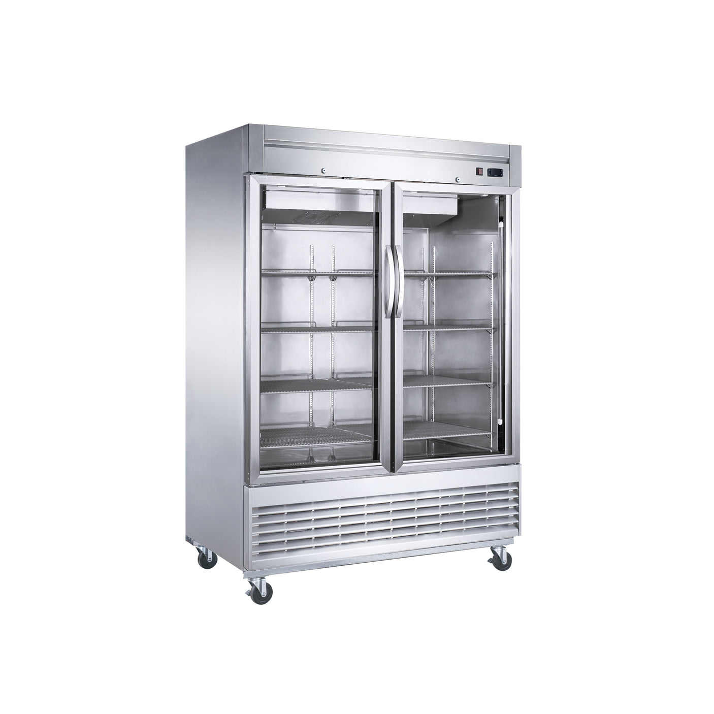 Dukers D55F-GS2 55 1/8" Two Section Glass Full Door Reach-In Freezer, Bottom Mount, Stainless Steel, 41.6 Cu.Ft.