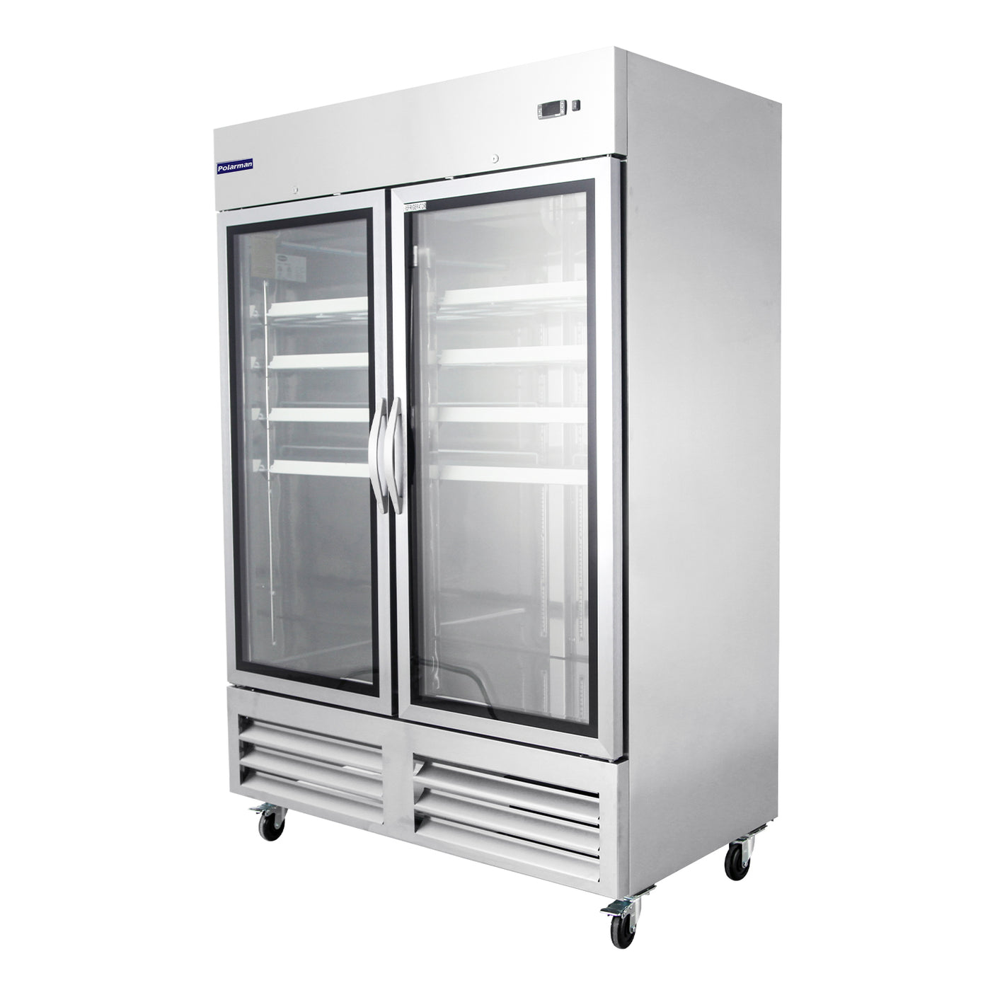 Polarman PLM-54RGS 53 15/16" Reach-In Refrigerator with Double Glass Doors with LED Lighting, Bottom Mount, Stainless Steel, 49 cu. ft.