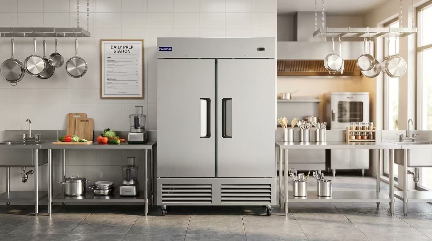 Polarman PLM-54RS 53 15/16" Reach-In Refrigerator with Double Solid Doors, Bottom Mount, Stainless Steel, 49 cu. ft.