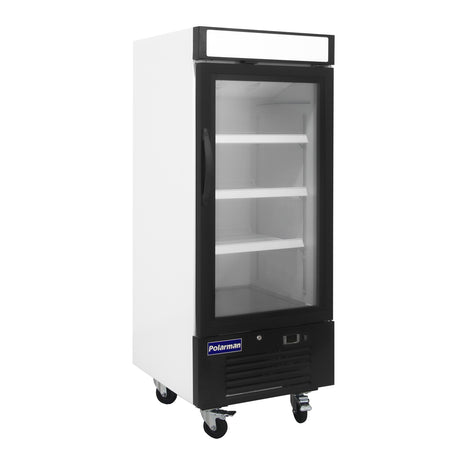 Polarman PLM-HGD12R 25" Black Refrigerated Single Swing Glass Door Merchandiser with LED Lighting, 12 cu.ft