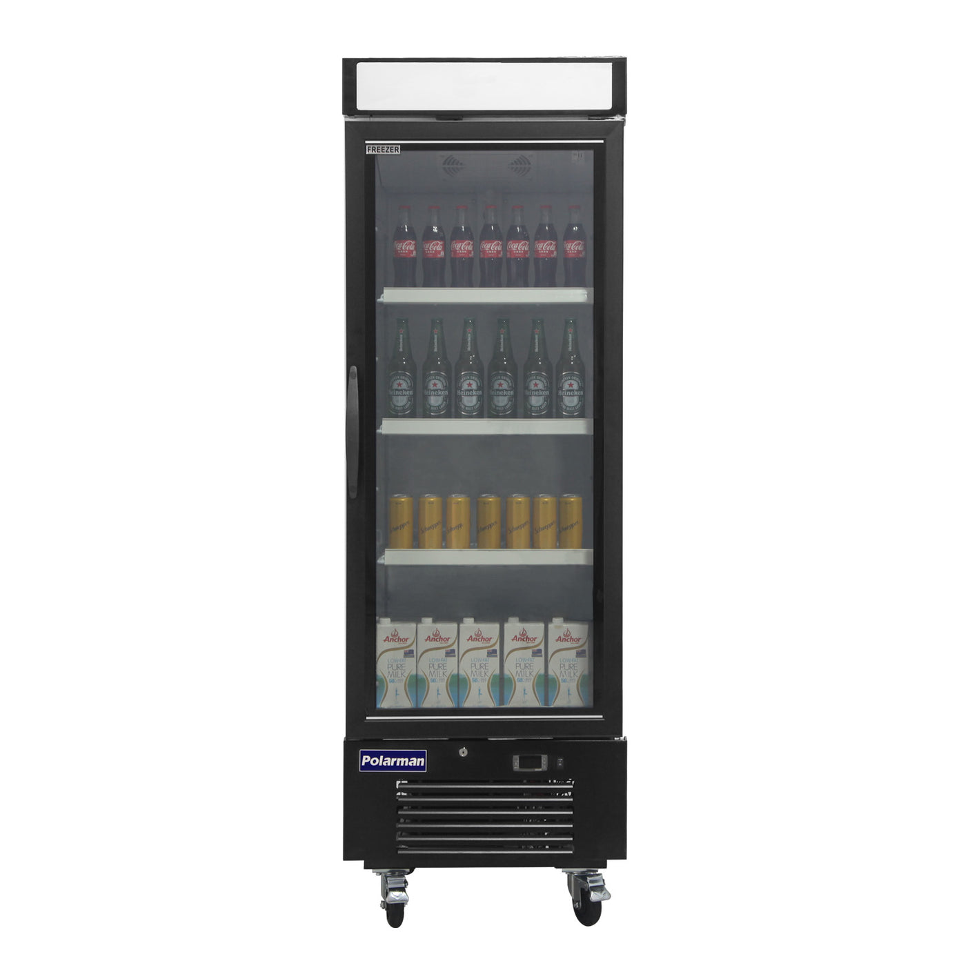 Polarman PLM-HGD16R 25" Black Refrigerated Single Swing Glass Door Merchandiser with LED Lighting, 16 cu.ft
