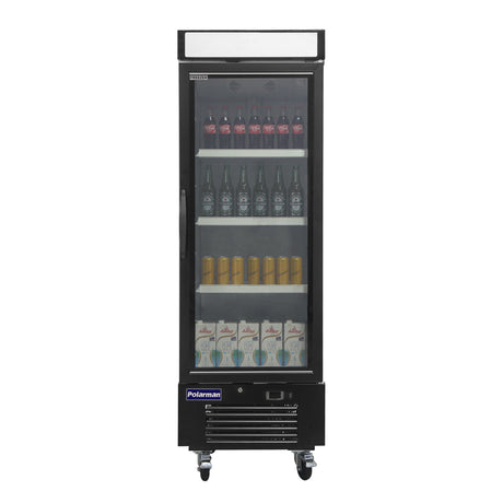 Polarman PLM-HGD16R 25" Black Refrigerated Single Swing Glass Door Merchandiser with LED Lighting, 16 cu.ft