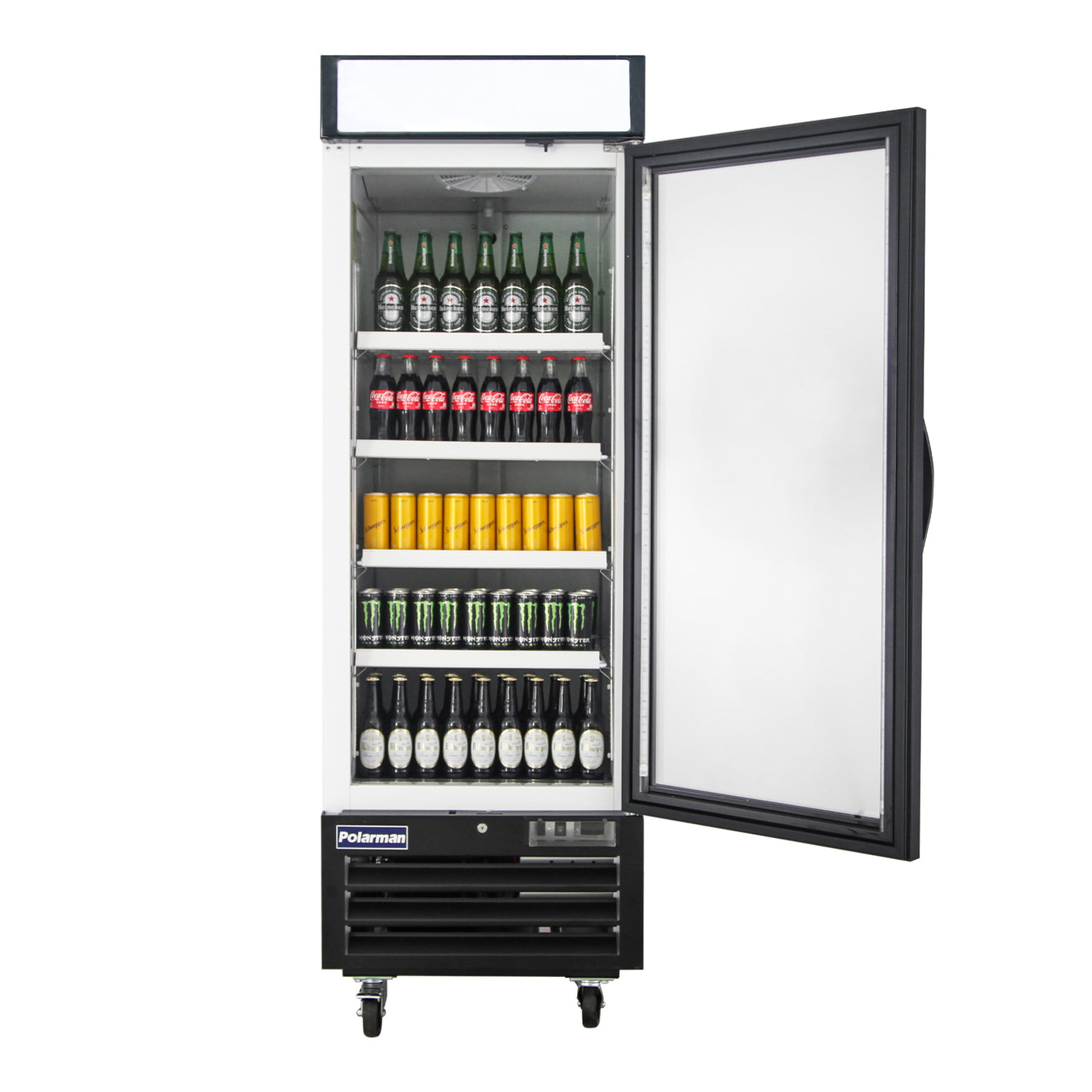 Polarman PLM-HGD23R 26 3/4" Black Refrigerated Single Swing Glass Door Merchandiser with LED Lighting, 23 cu.ft