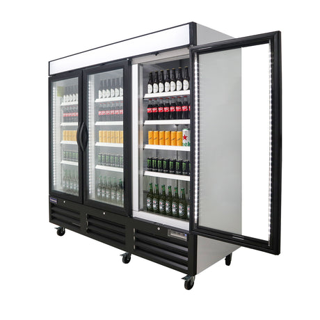Polarman PLM-HGD72R 81" Black Refrigerated Triple Swing Glass Door Merchandiser with LED Lighting, 72 cu.ft