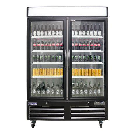 Polarman PLM-HGD48R 53 15/16" Black Refrigerated Double Swing Glass Door Merchandiser with LED Lighting, 48 cu.ft