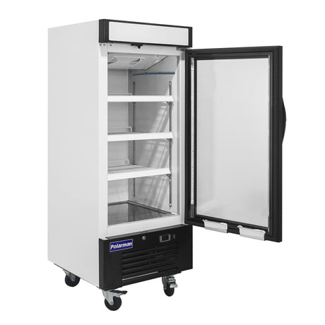 Polarman PLM-HGD12R 25" Black Refrigerated Single Swing Glass Door Merchandiser with LED Lighting, 12 cu.ft