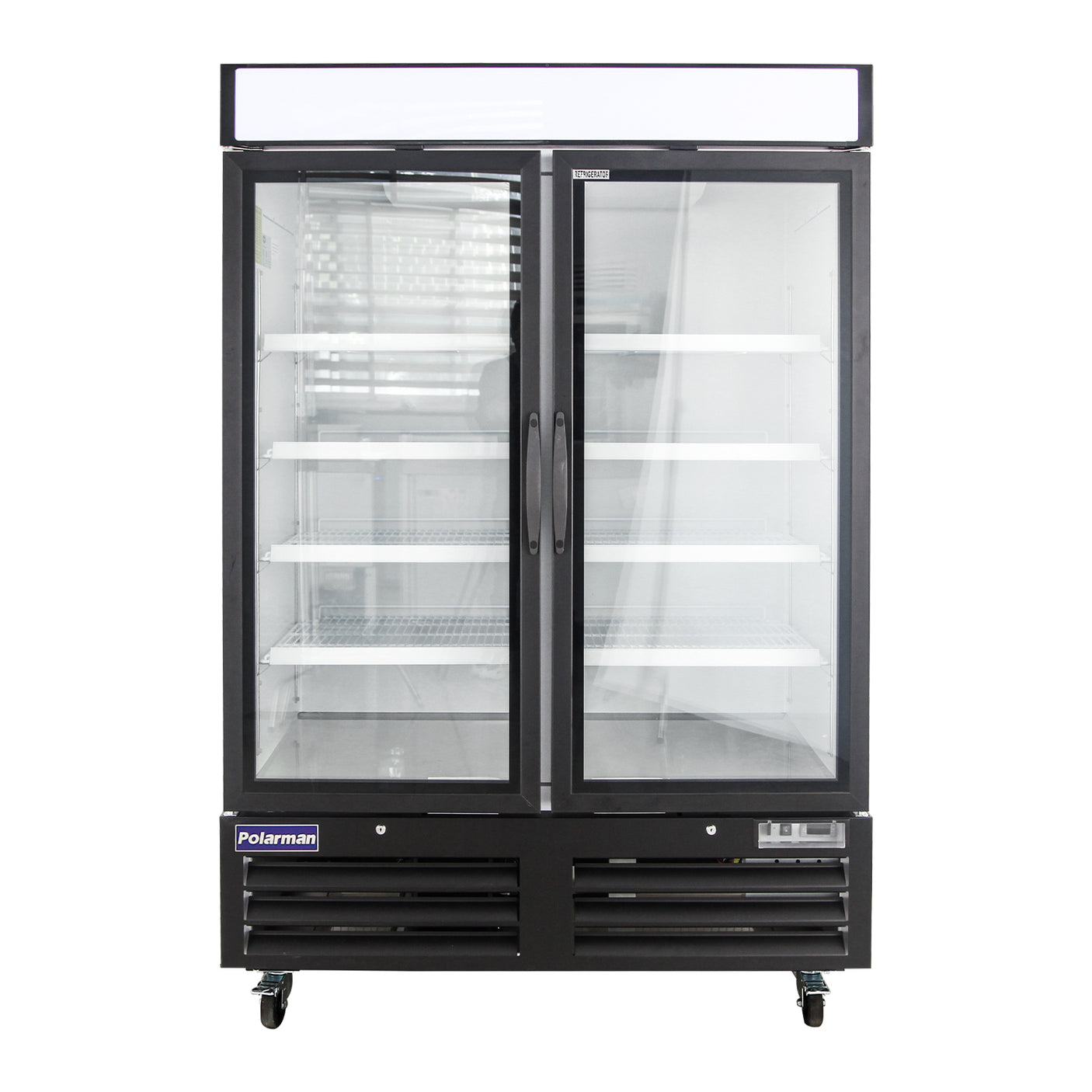 Polarman PLM-HGD48R 53 15/16" Black Refrigerated Double Swing Glass Door Merchandiser with LED Lighting, 48 cu.ft