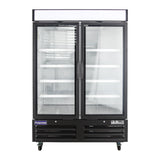 Polarman PLM-HGD48F 53 15/16" Black Double Swing Glass Door Merchandiser Freezer with LED Lighting, 48 cu.ft