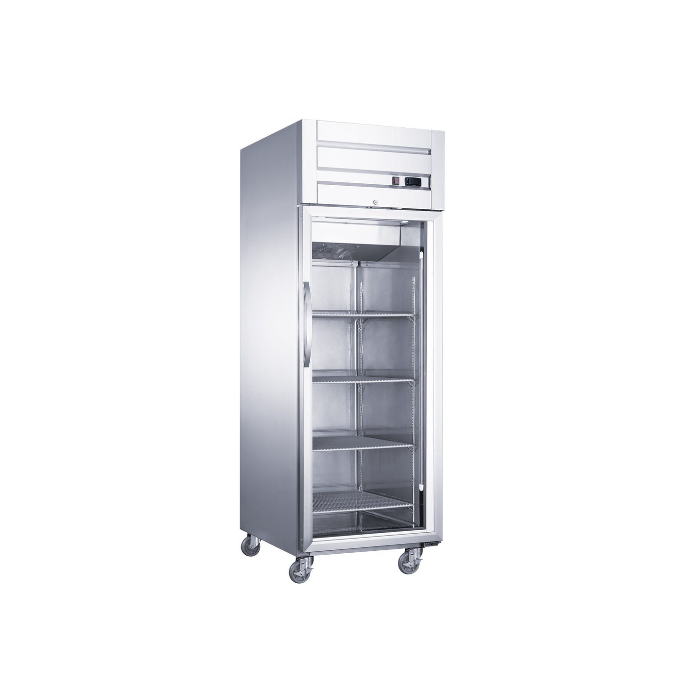 Dukers D28AR-GS1 27 1/2" One Section Glass Full Door Reach-In Refrigerator, Top Mount, Stainless Steel, 19.1 Cu.Ft.