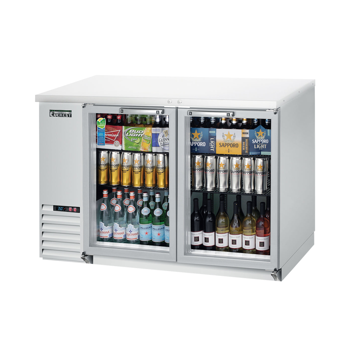 Everest EBB48G-SS 49" Stainless Steel Back Bar Cooler, 2 Glass Doors, 14 cu. ft.