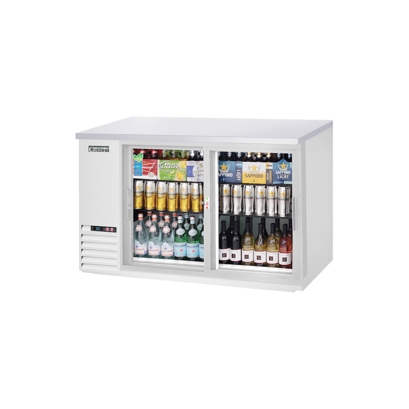Everest EBB59G-SD-SS 57 3/4" Stainless Steel Back Bar Cooler, 2 Glass Doors, 17 cu. ft.