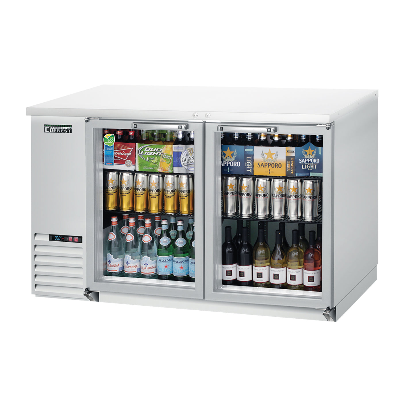 Everest EBB59G-SS 57 3/4" Stainless Steel Back Bar Cooler, 2 Glass Doors, 20 cu. ft.