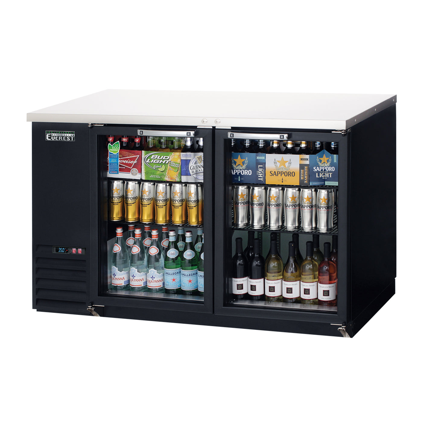 Everest EBB59G 57 3/4" Back Bar Cooler, 2 Glass Doors, 20 cu. ft.