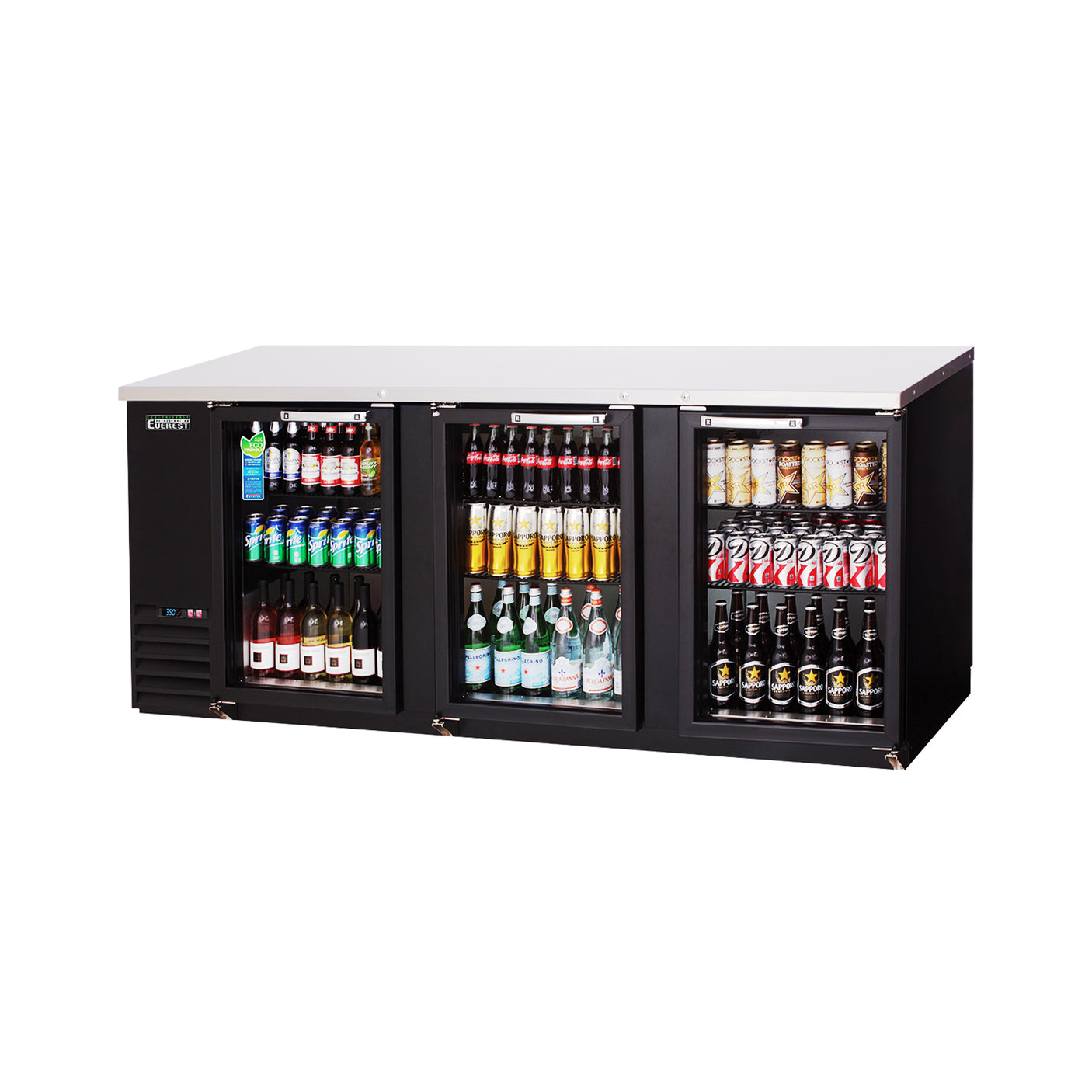 Everest EBB90G-24 89 1/4" Back Bar Cooler, 3 Glass Doors, 28 cu. ft.