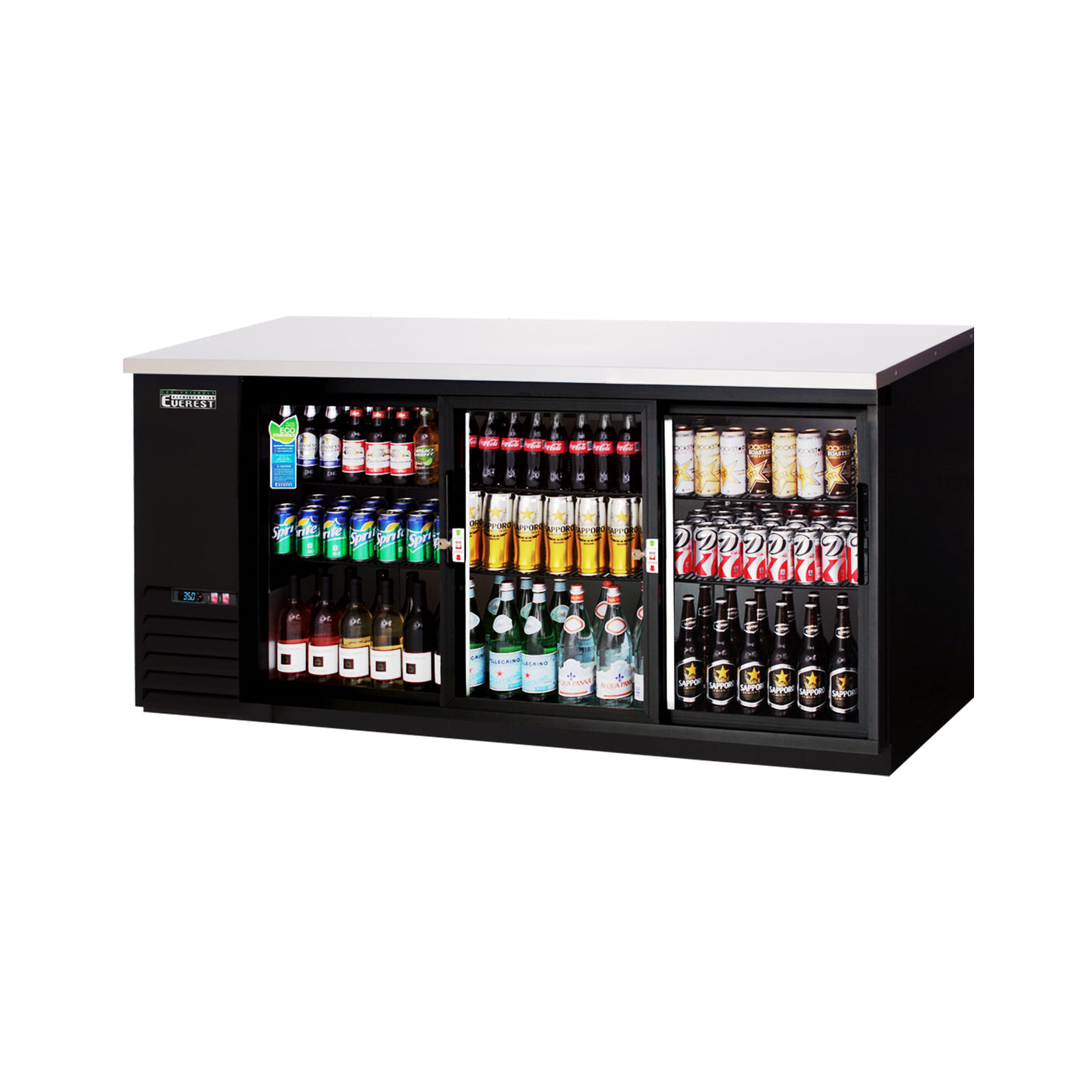 Everest EBB90G-SD 89 1/4" Back Bar Cooler, 3 Glass Doors, 28 cu. ft.