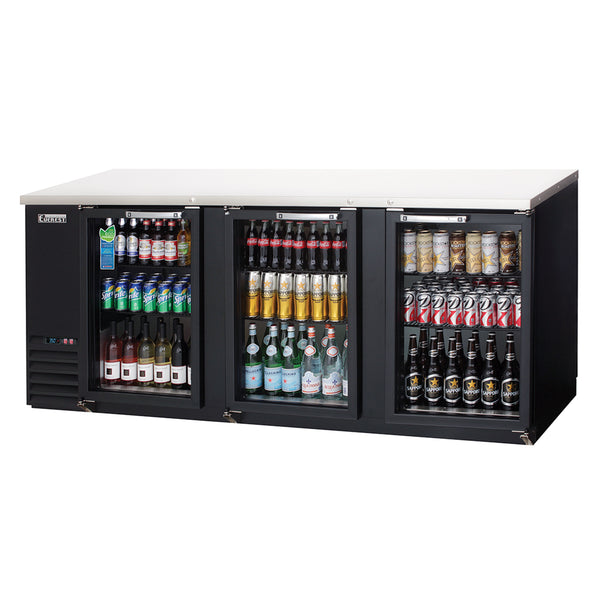 Everest EBB90G 89 1/4" Back Bar Cooler with 3 Glass Doors, 32 cu. ft.