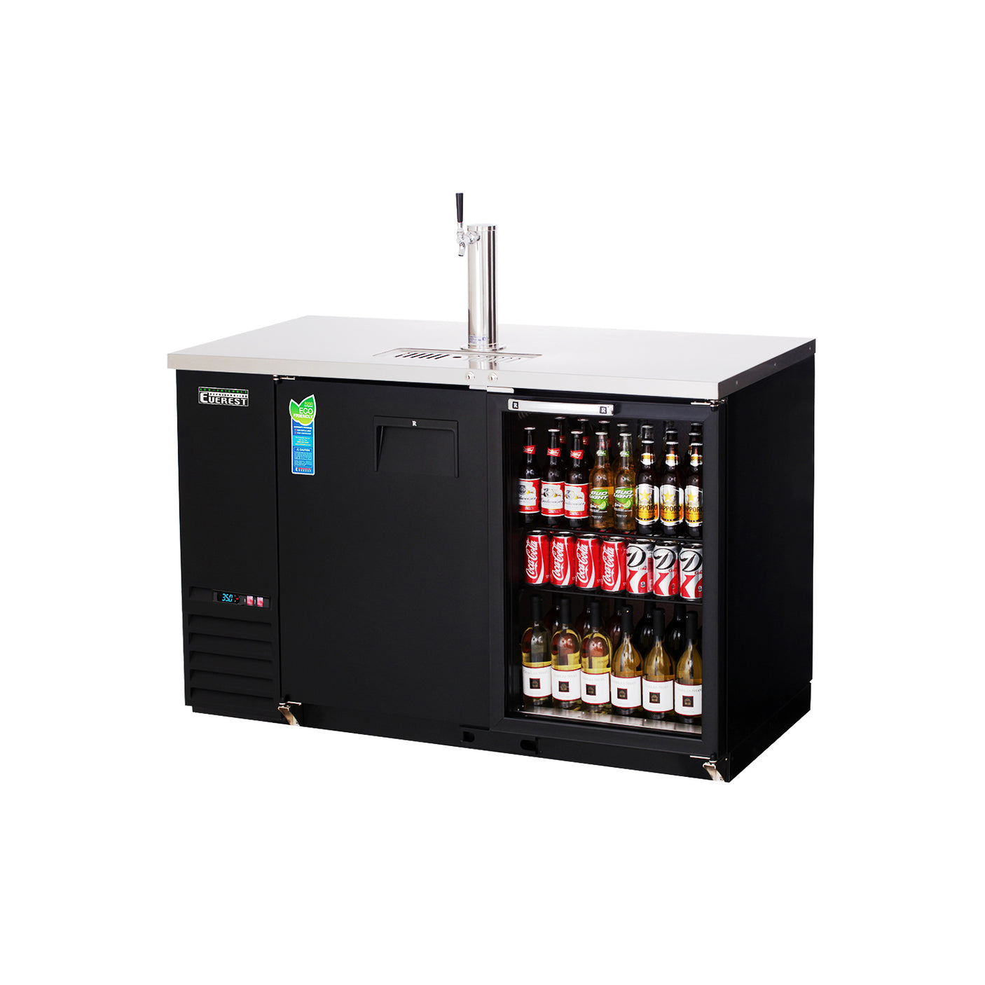 Everest EBD2-BBG-24 57 3/4" Direct Draw Keg Refrigerator, 1 Solid Door & 1 Glass Door, 17 cu. ft.