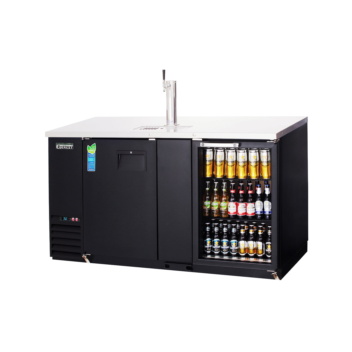 Everest EBD3-BBG-24 68" Direct Draw Keg Refrigerator, 1 Solid Door & 1 Glass Door, 20 cu. ft.