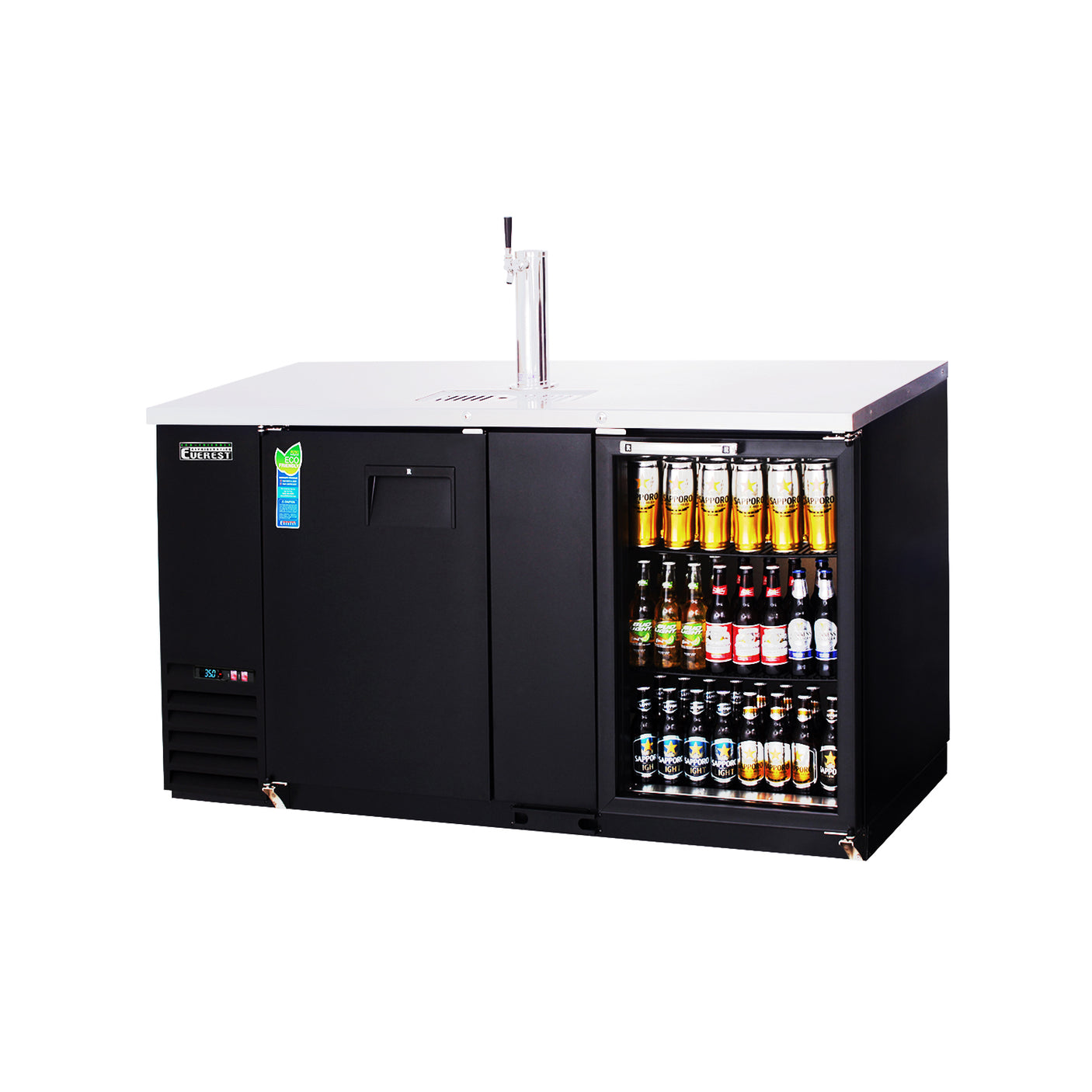 Everest EBD3-BBG 68" Direct Draw Keg Refrigerator, 1 Solid Door & 1 Glass Door, 24 cu. ft.
