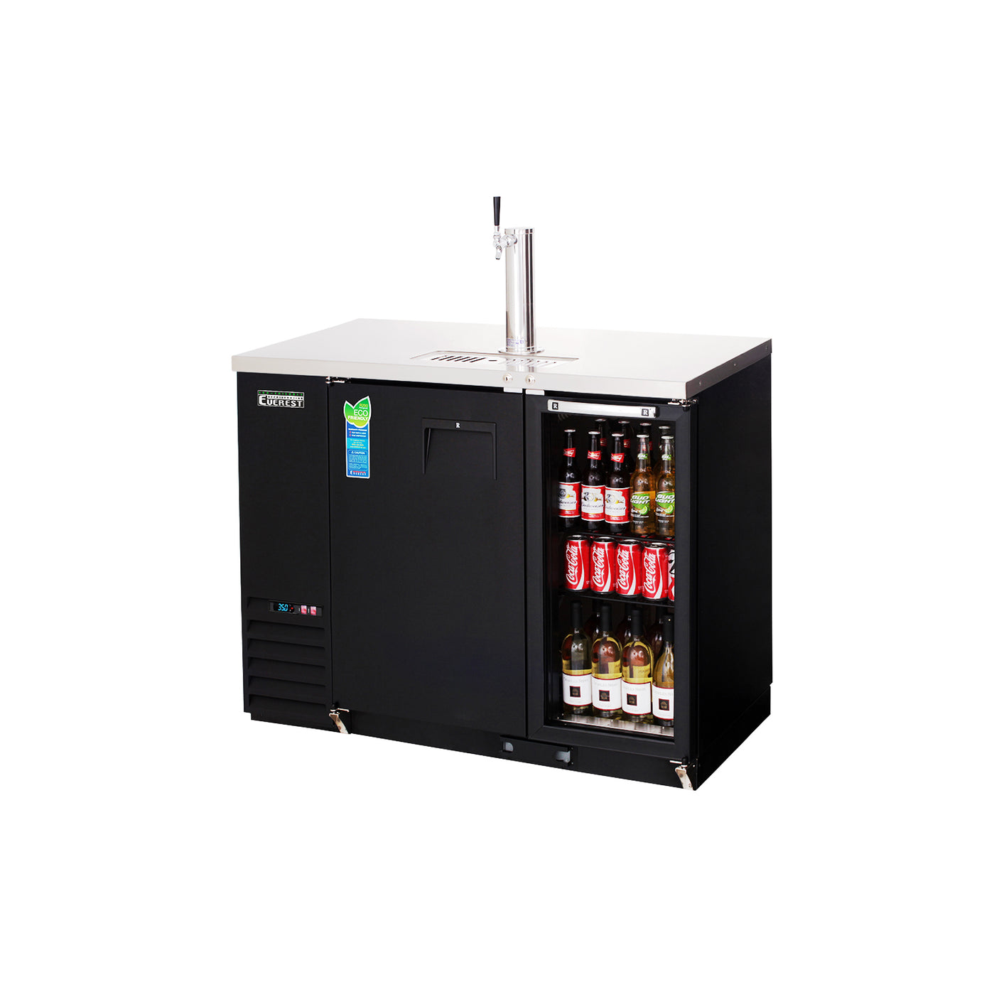 Everest EBDS2-BBG-24 49" Direct Draw Keg Refrigerator, 1 Solid Door & 1 Glass Door, 13 cu. ft.