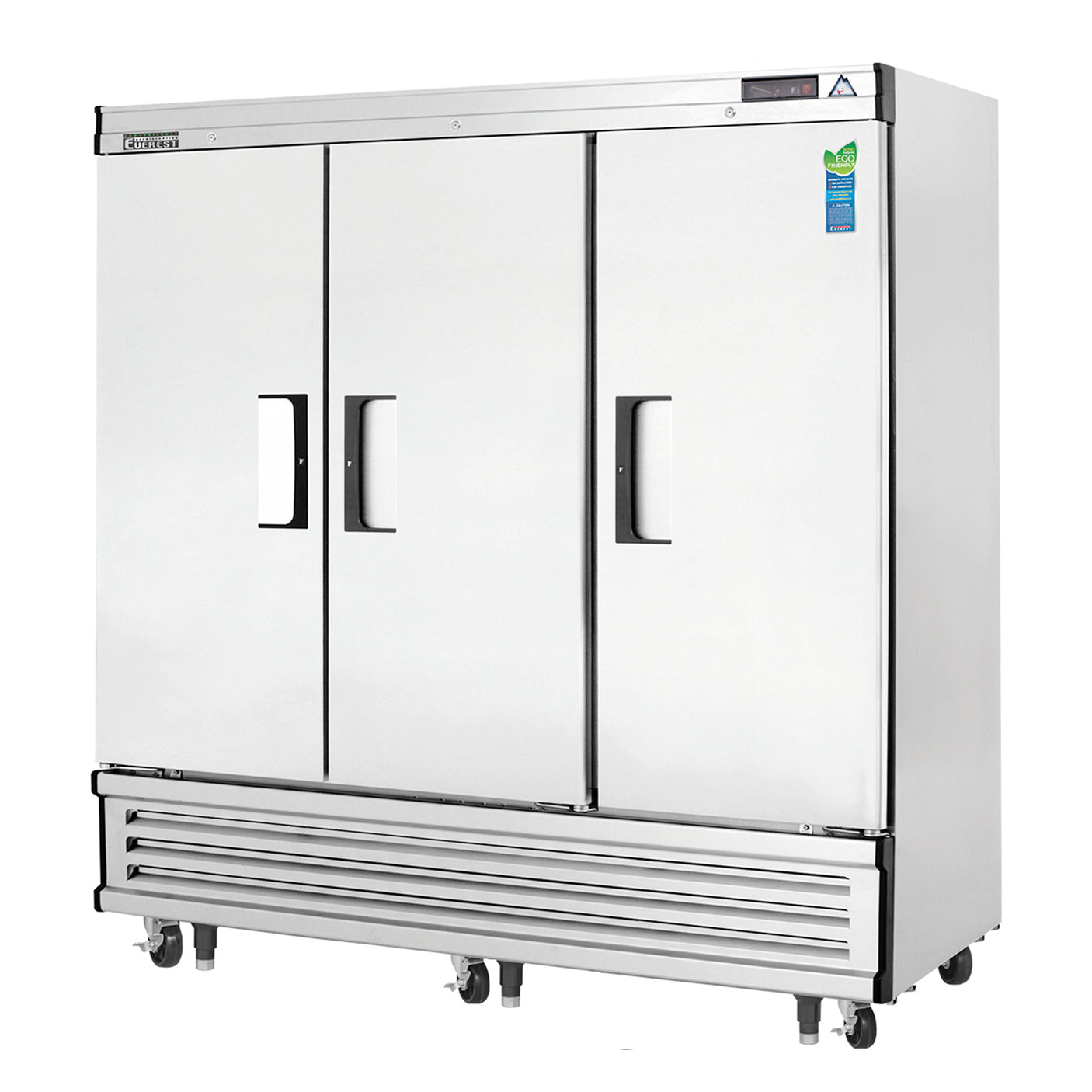 Everest EBF3 74 3/4" Stainless Steel 71 cu. ft Reach-In Freezer, 3 Solid Full Doors, Bottom Mount