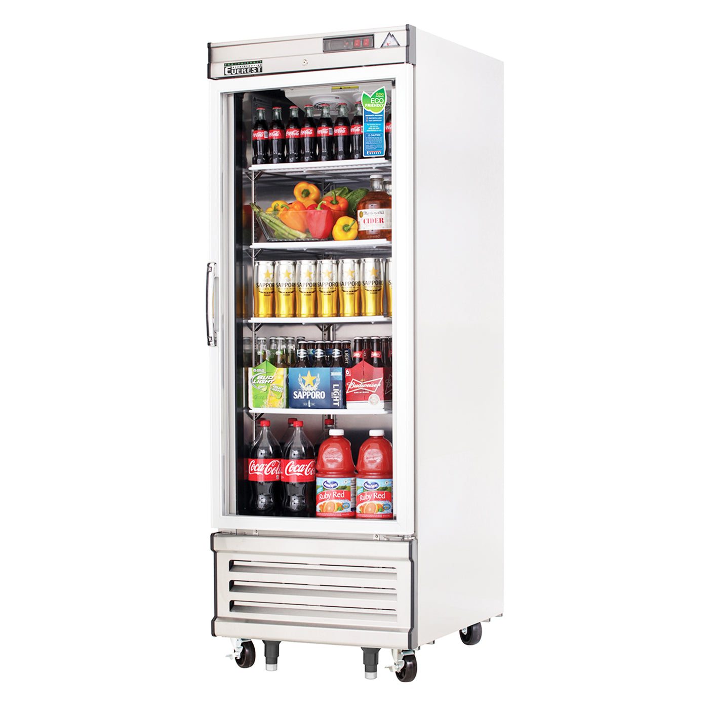 Everest EBGR1 27" Stainless Steel 21 cu. ft Reach-In Refrigerator, Glass Full Door, Bottom Mount
