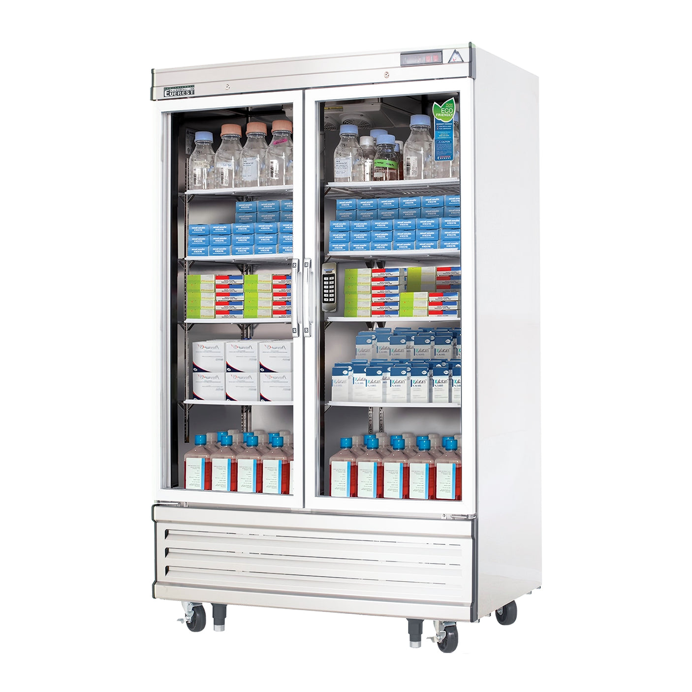 Everest EBGR2-LAB 54 1/8" Stainless Steel 33 cu. ft Laboratory Refrigerator, 2 Glass Full Doors
