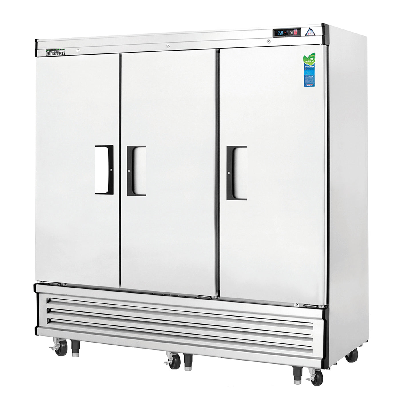Everest EBR3 74 3/4" Stainless Steel 71 cu. ft Reach-In Refrigerator, 3 Solid Full Doors, Bottom Mount