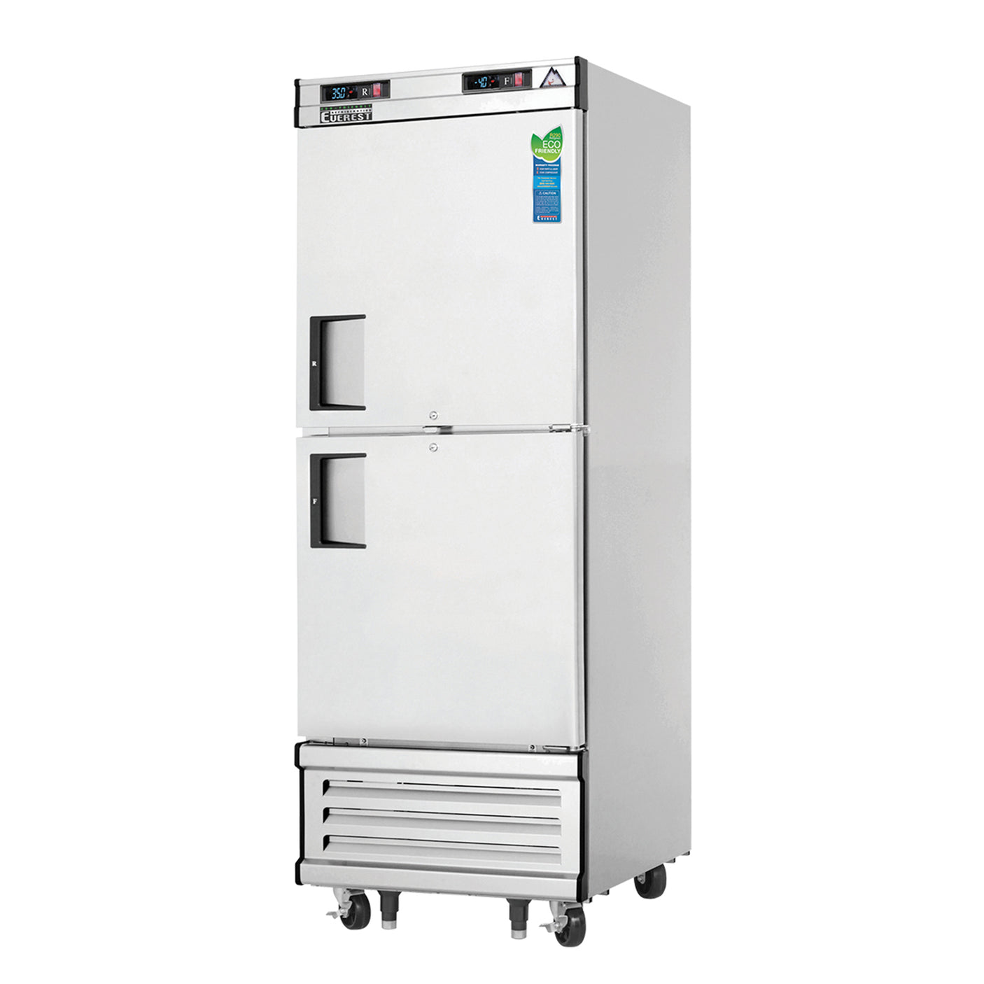Everest EBWRFH2 29 1/4" Stainless Steel Reach-In Refrigerator/Freezer Combo, 2 Solid Half Doors, Bottom Mount
