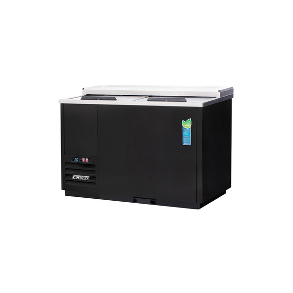 Everest EGC50 49 1/2" Horizontal Bottle Coolers 2 Solid Slide Lid Glass, Black Exterior, 15 cu. ft.