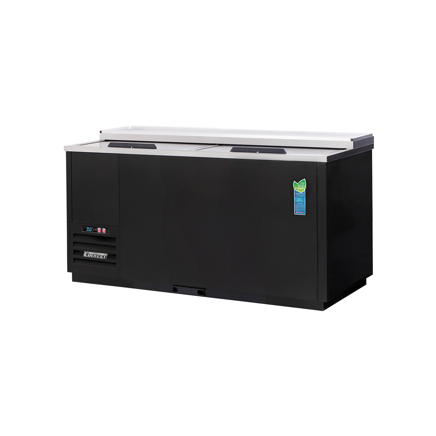 Everest EGC65 64 5/8" Black Horizontal Bottle Cooler, 2 Solid Slide Lid Glass, 21 cu. ft.