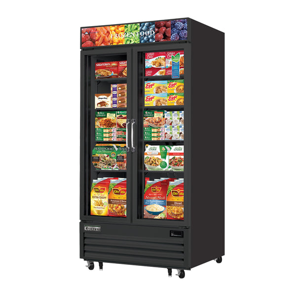 Everest EMGF36B 41" Merchandiser Freezer 2 Glass Doors, Black Exterior, 36 cu. ft.