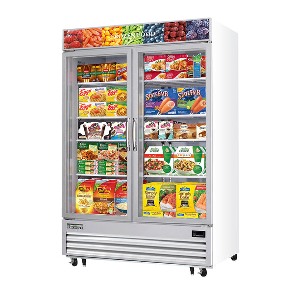 Everest EMGF48 54 3/4" Merchandiser Freezer 2 Glass Doors, White Exterior, 48 cu. ft.