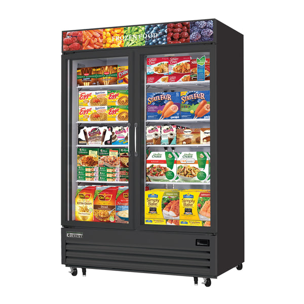 Everest EMGF48B 54 3/4" Merchandiser Freezer 2 Glass Doors, Black Exterior, 48 cu. ft.