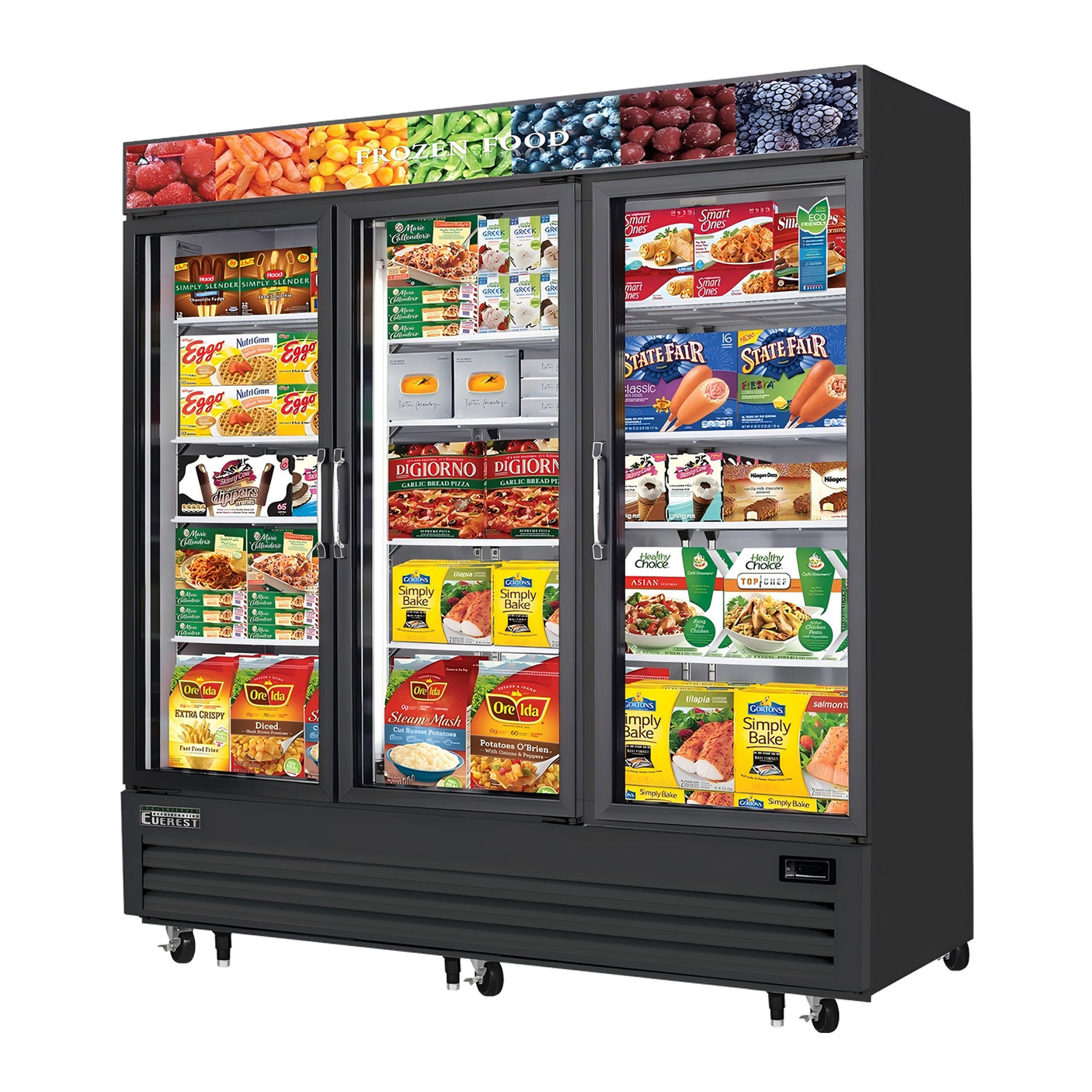 Everest EMGF69B 74 3/4" Black 69 cu. ft Merchandiser Freezer, 3 Glass Doors