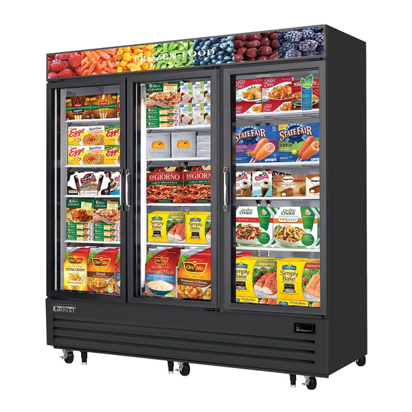 Everest EMGF69B 74 3/4" Merchandiser Freezer 3 Glass Doors, Black Exterior, 69 cu. ft.