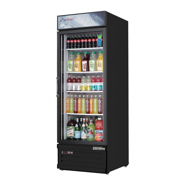 Everest EMGR20B 24 3/4" Refrigerator Merchandiser 1 Glass Door, Black Exterior, 20 cu. ft.