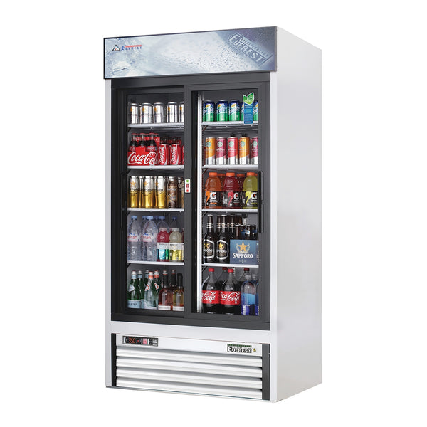 Everest EMGR33 39 3/8" Merchandiser Refrigerator 2 Glass Doors, White Exterior, 33 cu. ft.