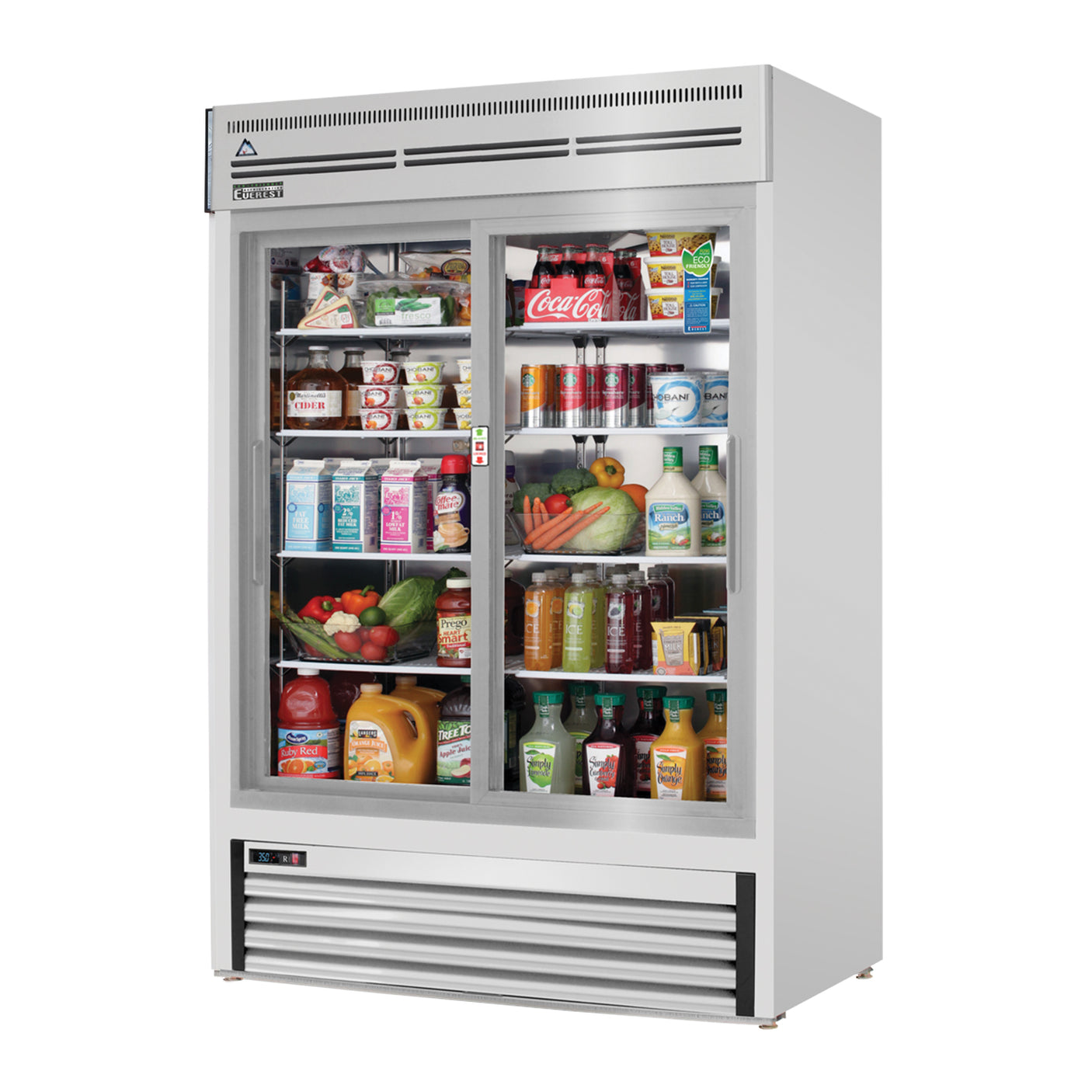 Everest EMGR48-SS 53 1/8" Stainless Steel 48 cu. ft Merchandiser Refrigerator, 2 Glass Doors