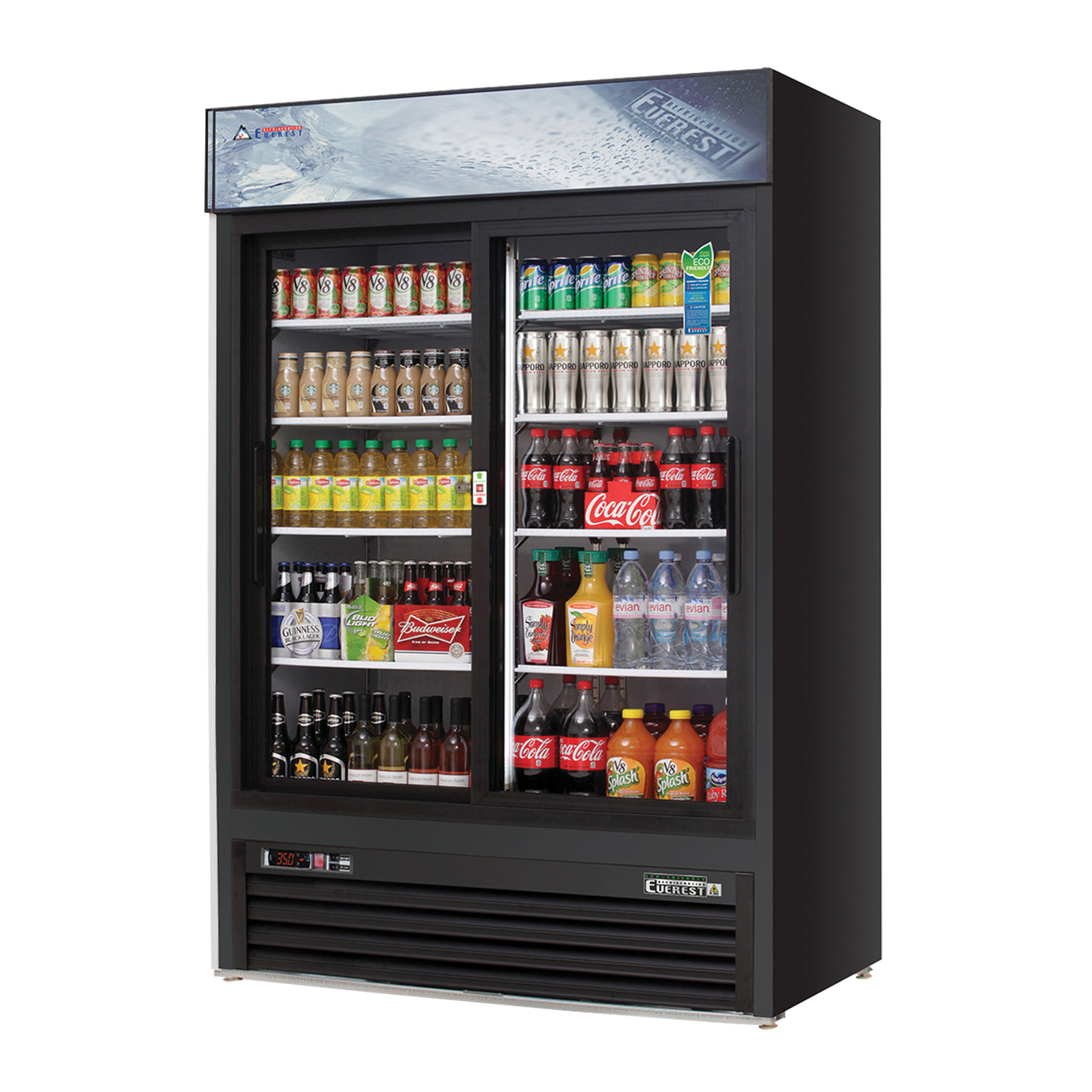 Everest EMGR48B 53 1/8" Black 48 cu. ft Merchandiser Refrigerator, 2 Glass Doors