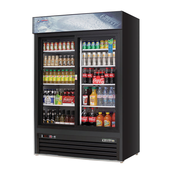Everest EMGR48B 53 1/8" Merchandiser Refrigerator 2 Glass Doors, Black Exterior, 48 cu. ft.
