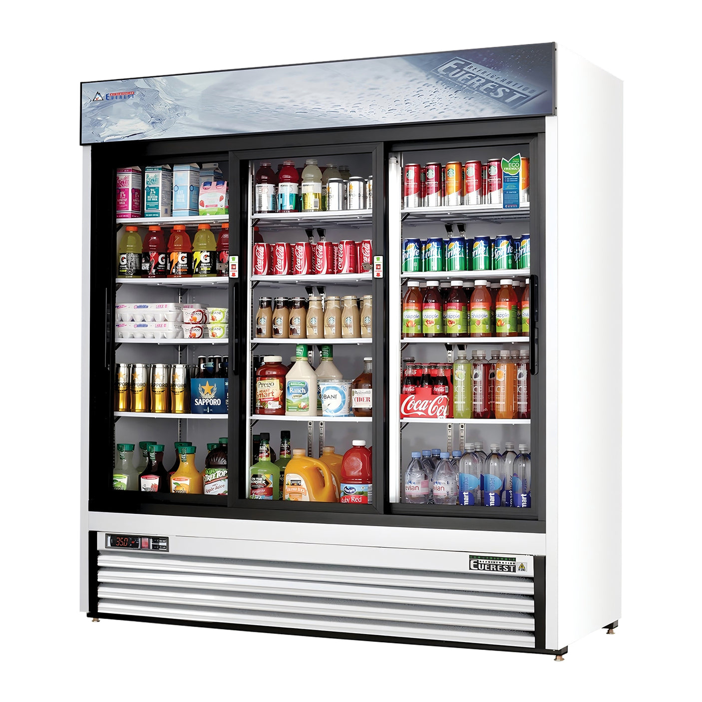 Everest EMGR69 72 7/8" White 69 cu. ft Merchandiser Refrigerator, 3 Glass Doors