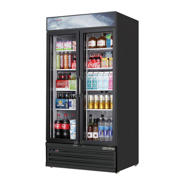 Everest EMSGR33B 39 3/8" Refrigerator Merchandiser 2 Glass Doors, Black Exterior, 36 cu. ft.