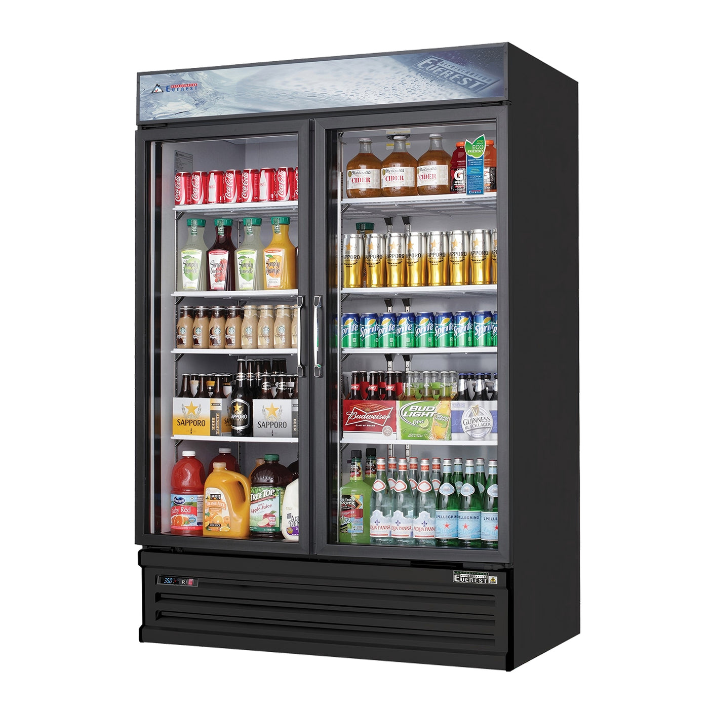 Everest EMSGR48B 53 1/8" Black 50 cu. ft Refrigerator Merchandiser, 2 Glass Doors
