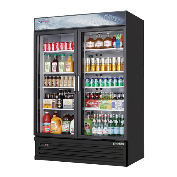Everest EMSGR48B 53 1/8" Refrigerator Merchandiser 2 Glass Doors, Black Exterior, 50 cu. ft.