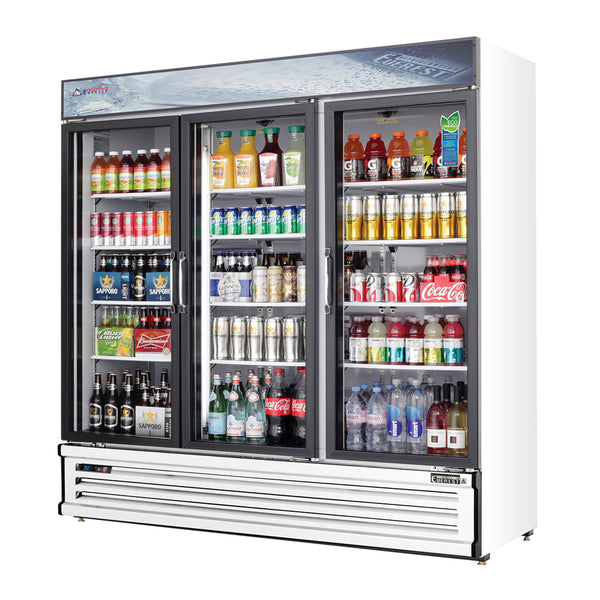 Everest EMSGR69 72 7/8" Refrigerator Merchandiser 3 Glass Doors, White Exterior, 71 cu. ft.